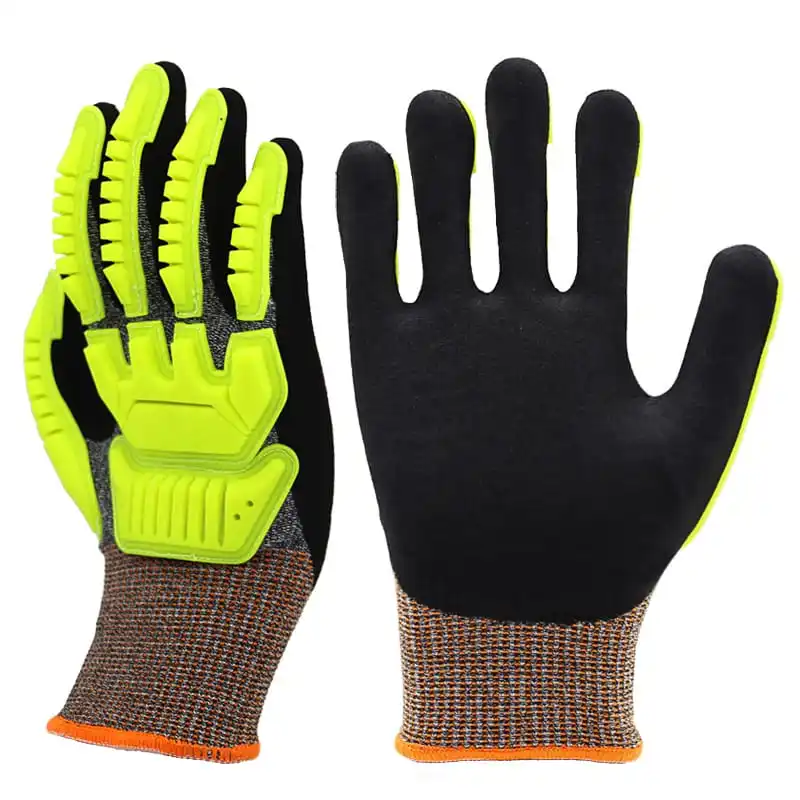 Hot Sale 13g HPPE Liner Palm Coated Sandy Nitrile Anti-cut Work Gloves Tpr On Back At Wrist Anti-slip Industrial Safety Gloves