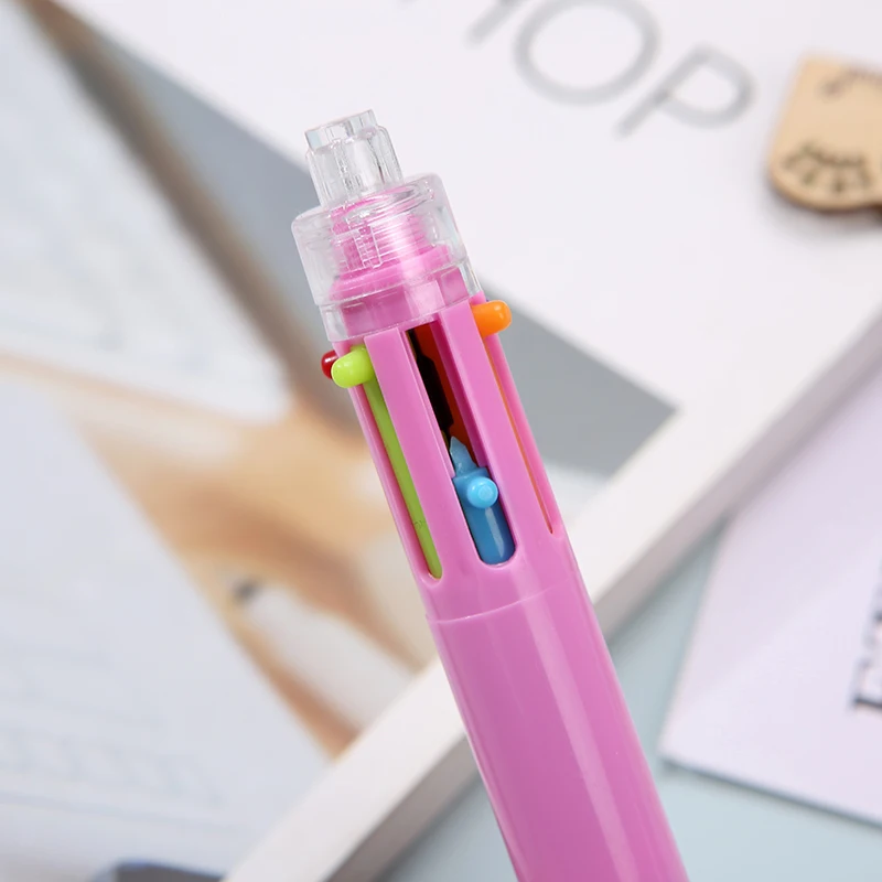 Huimai cartoon flamingo 6 in 1 multicolor ballpoint pen  refill 6 color pen  with custom logo