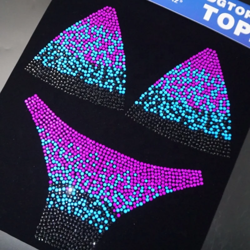 bride rhinestone bikini bra design neon purple custom rhinestone iron on wholesale rhinestone heat transfer designs