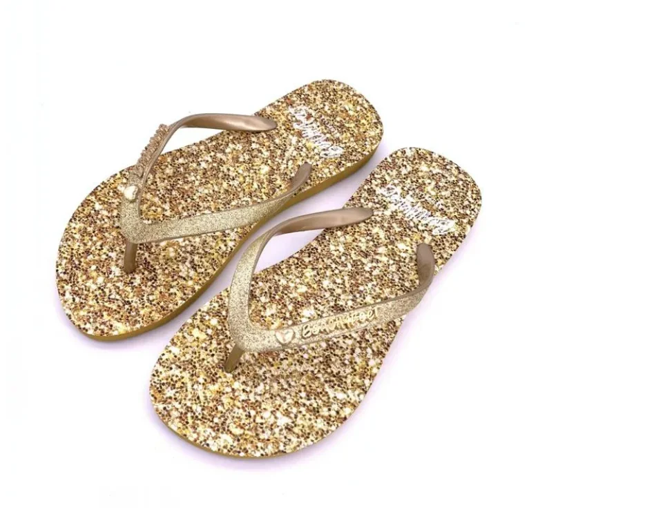 Custom Logo Luxury Rubber Flip Flops Slippers Gold Glitter PVC Flipflops Sandals For Girls With Best Quality For Women Wedding