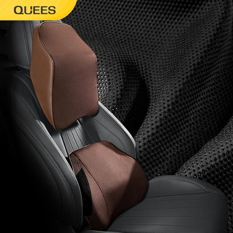 Quees Hot Sale Leopard Print Car Lumbar Headrest Sleeping Car Seat Headrest Pillow Car Pillow Back Support