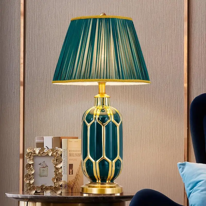 Hand Painted Glass Table Lamps Modern Desk Light Led Chinese Ceramic Table Lamps for Living Room Blue Table Lamp