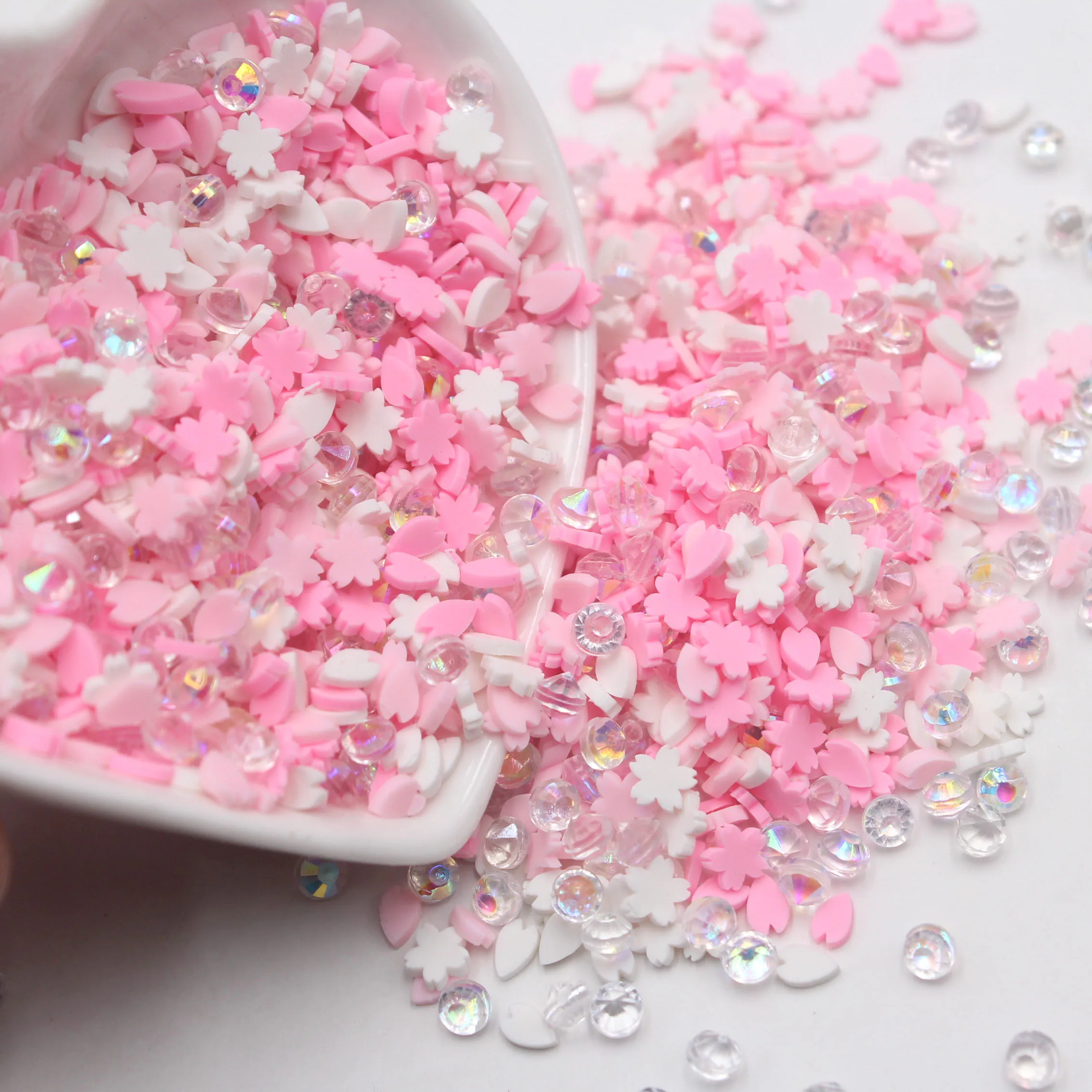 Popular Item 5mm Sakura Blossom Polymer Clay Slices Faux Diamond Sprinkles Slime Supplies DIY Crafts