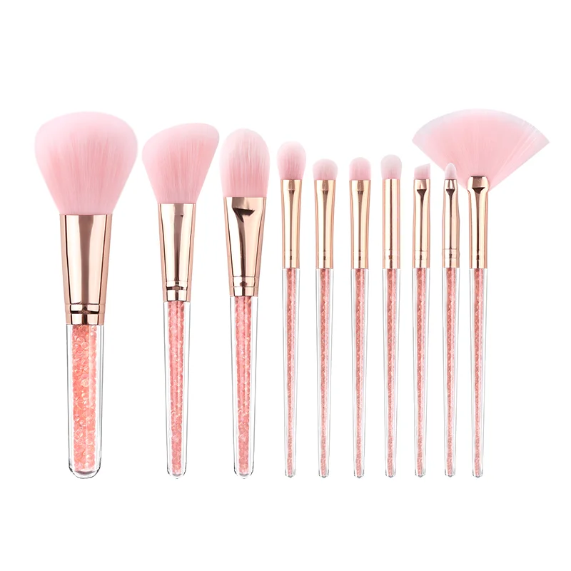 New 7pcs Clear Crystal Diamond Particle Handle Makeup Brush Set   Quicksand Liquid Particle Sequins PVC packaging