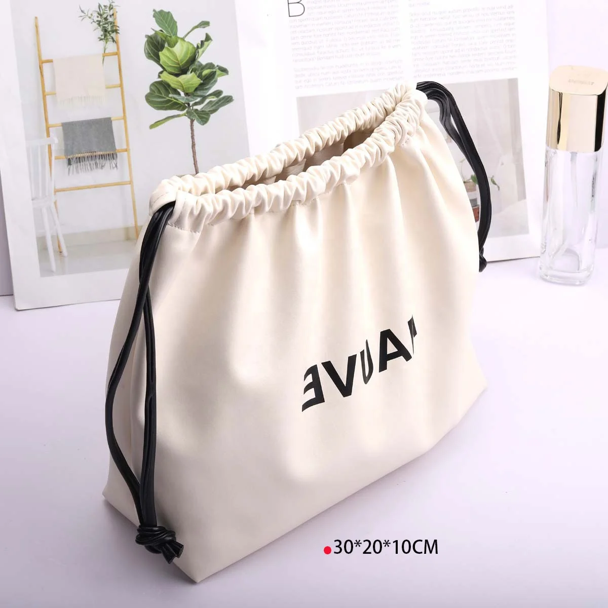 High Quality PU Leather Cosmetic Makeup Brush Drawstring Storage Bag Custom Logo Printed Square Bottom Waterproof Leather Pouch