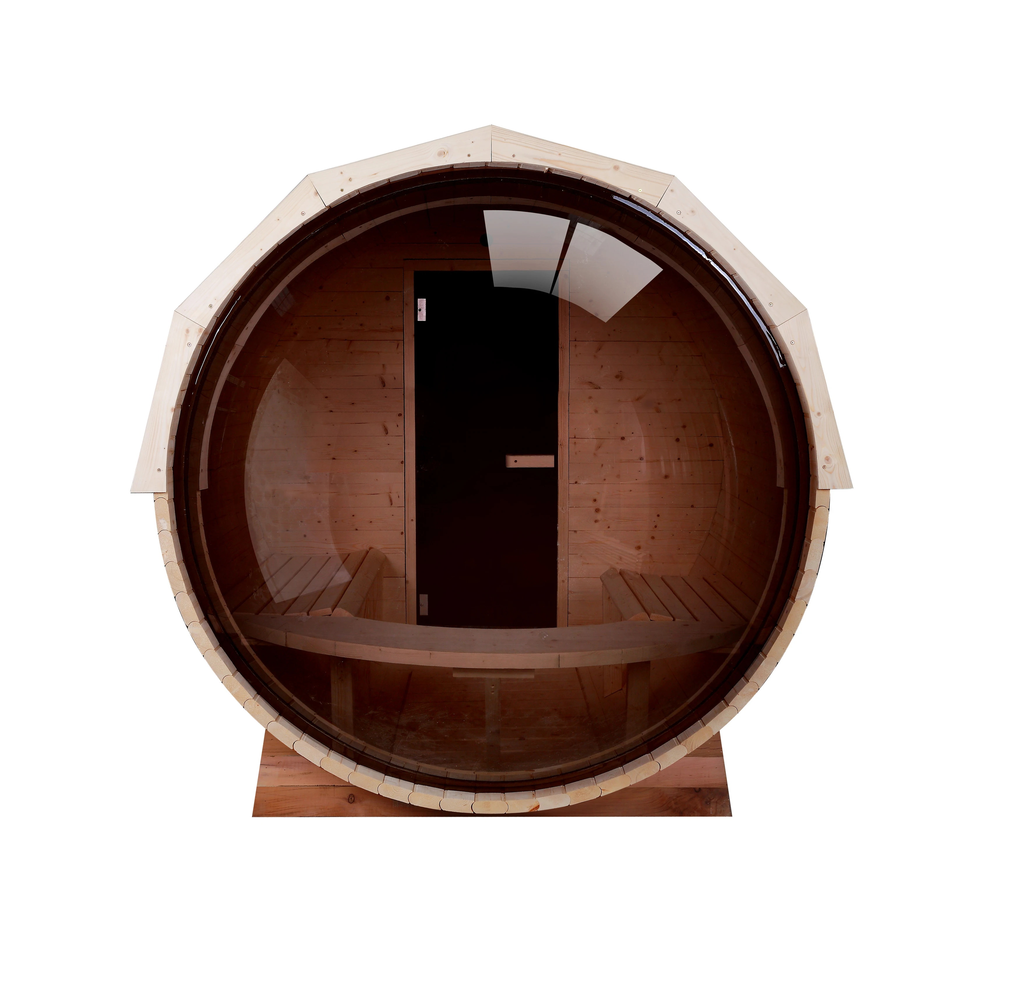 Keya Outdoor Barrel Sauna with Panoramic View in Pine or Cedar for 2-8 Persons