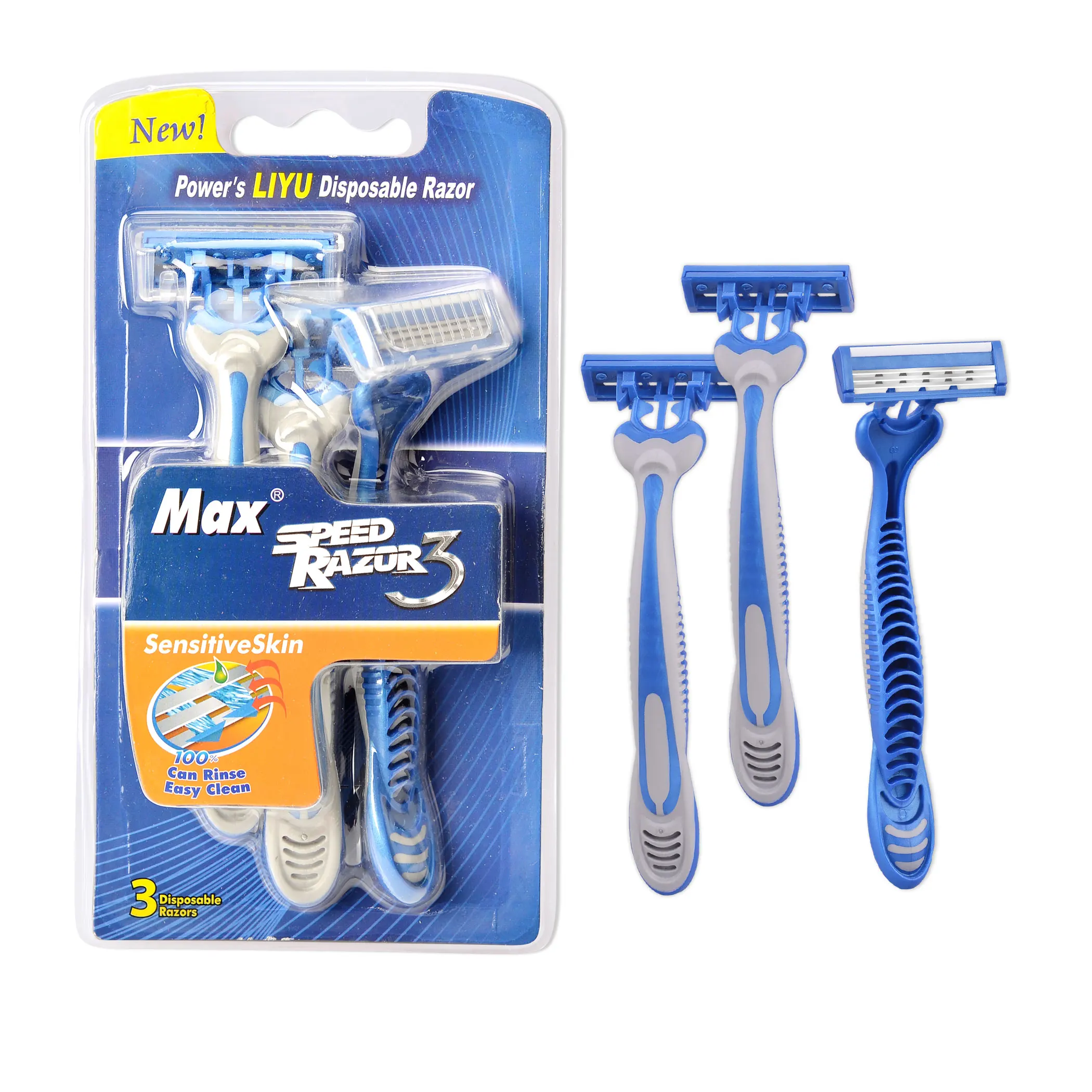 Max 3pcs Triple Blade Rubber Handle Disposable Razor For Man