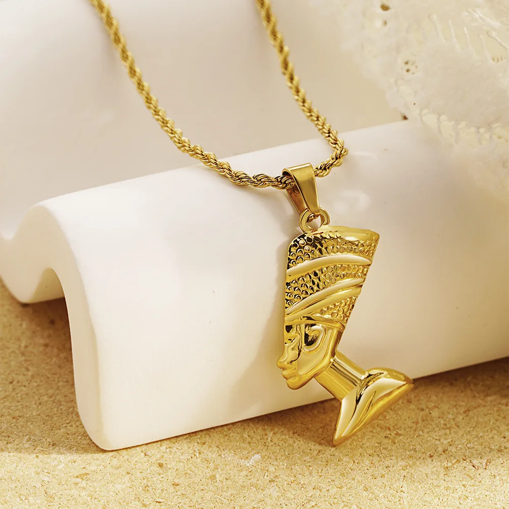 SSeeSY custom fashion jewelry stainless steel head pendant of queen Nefertiti of ancient Egypt necklace for men women