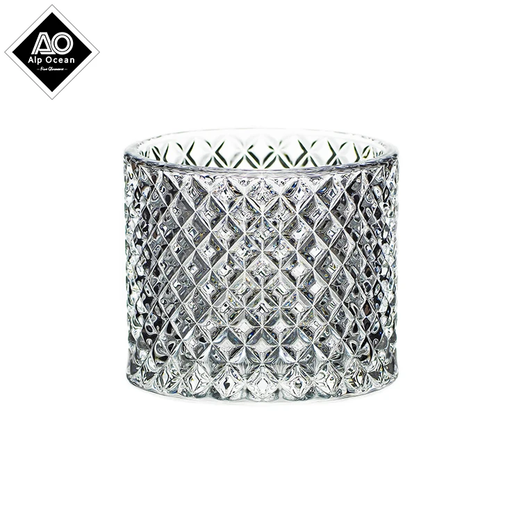Hot selling 9.7cm Glass Candle Jar with Diamond Design for Home, Wedding, Holiday Activities, Restaurant, Bar Decoration
