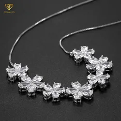 Beautiful necklace 18K gold Gemstone Flower flower cubic zirconia charm box chain necklace for party