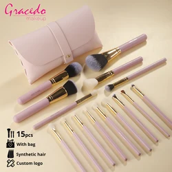 Makeup Brush Set 15pcs Premium Cosmetic Brush Foundation Blush Concealer Eyeshadow Eyebrow Highlight Pink Make Up Brush