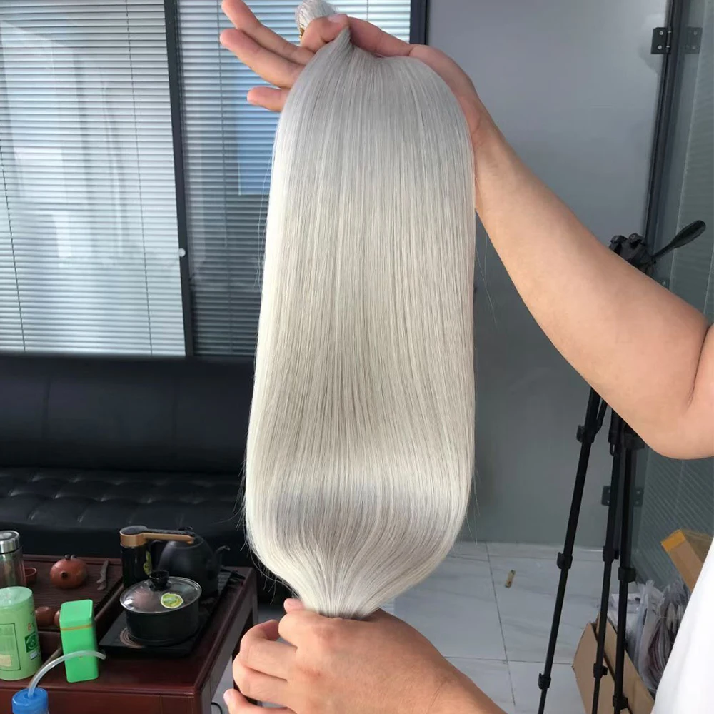 Invisible Sewn In Machine Weft Extensions 20 22 24 26 Inches Double Drawn White Blonde Remy  Weft Hair Extensions