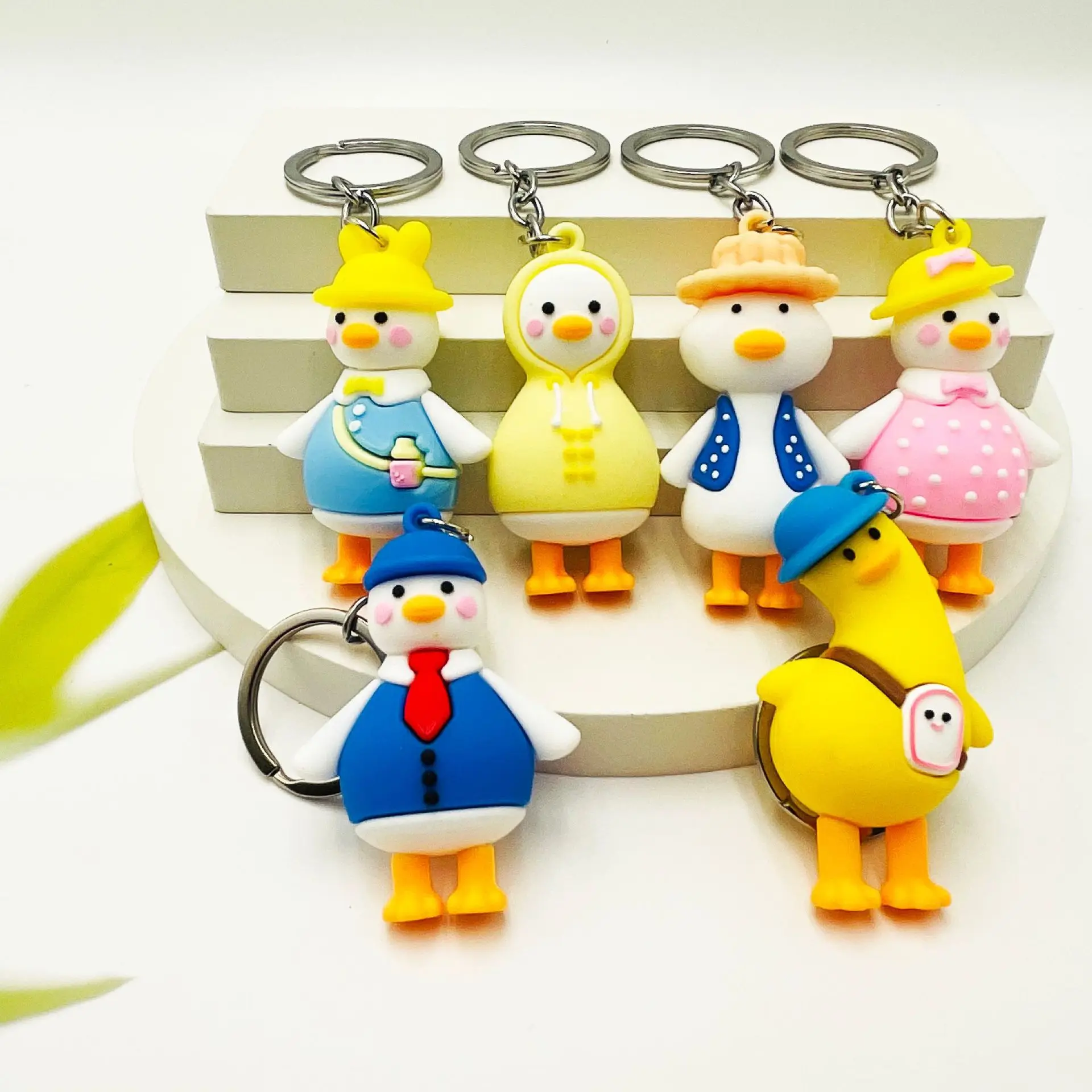 Cute duck animal shape keychain soft pvc keyring custom 3d cartoon figure keychain for promotional gifts