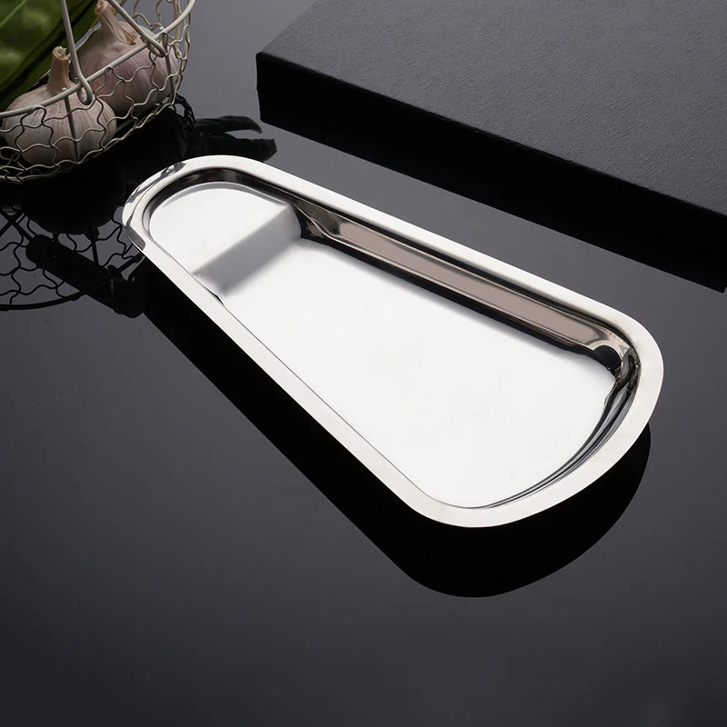 Party Club Tableware Table Decorations Multi-purpose Rectangle Arc Sauce Plate Stainless Steel Decorative Serving Tray