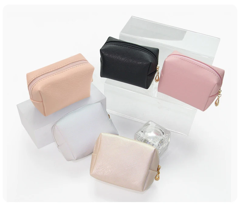 Ladies Portable PU Zipper Waterproof Cosmetic Bag Customized LOGO travel toiletry Leather Makeup Pouch for women
