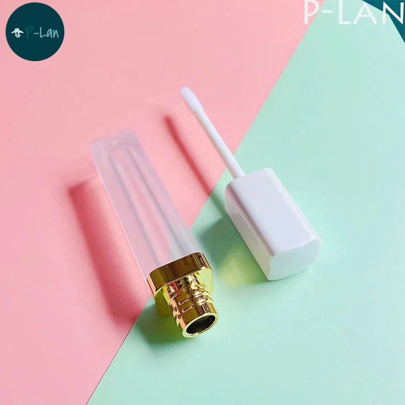 P-Lan Brand Stock 100pcs 4ml Pearl White Top Frosted Liquid Lipstick Tubes Custom Logo Empty Square Lip Gloss Tube With Wand
