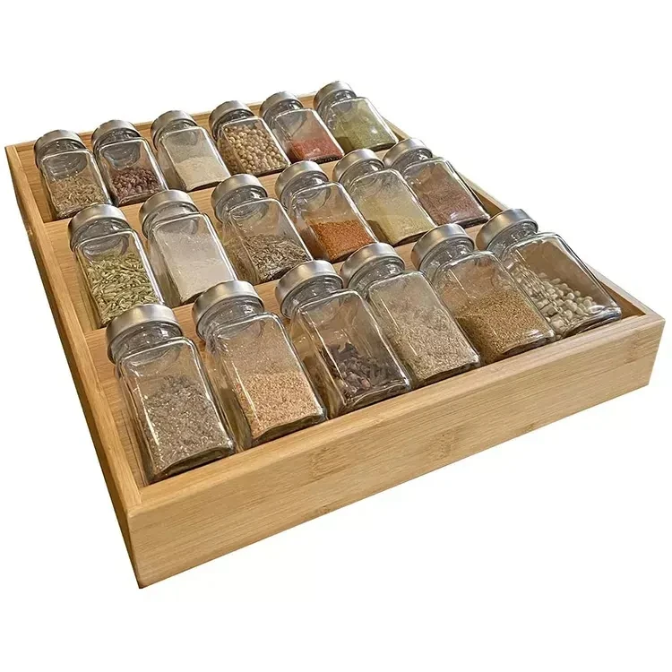 In-Drawer Bamboo 3-Tier Spice Rack Spice Storage Organizer for Drawer Spice Tray for Kitchen Storage and Organization