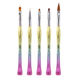 5pcs/set Gradient Rainbow Mermaid Painting Carving Line Pen Gold Fish Rod Nylon Nail Brush Nail Beauty Tool