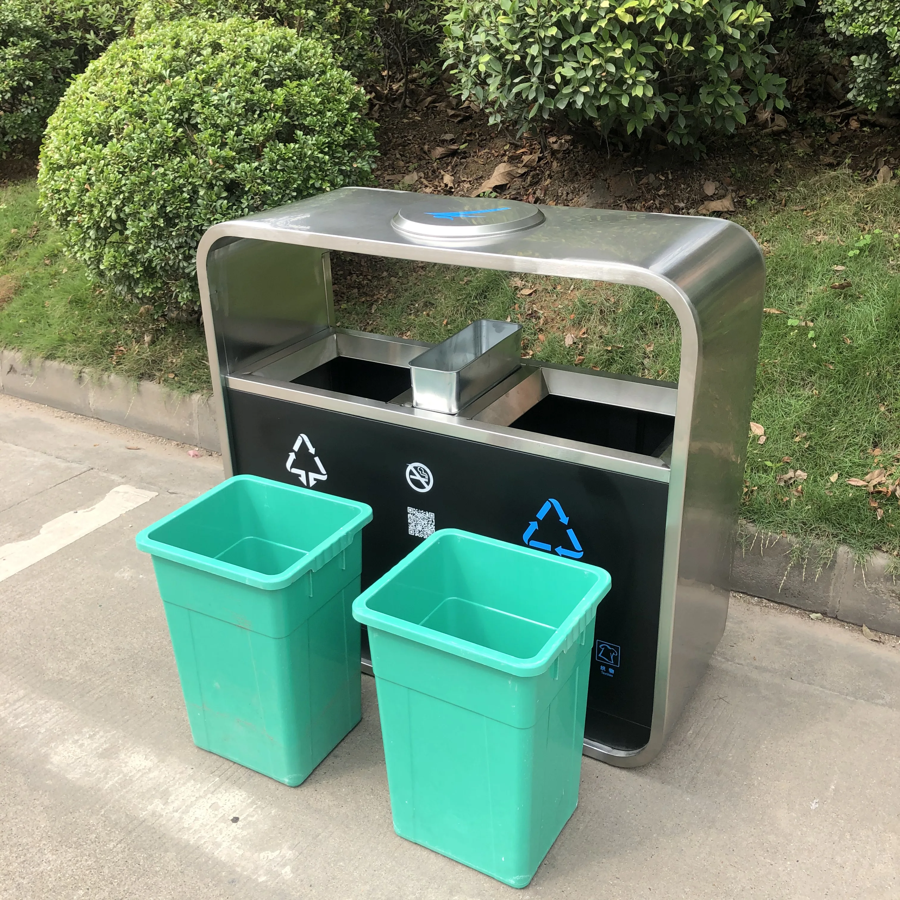 Stainless Steel waste Double Sorting Recycling Bin for Outdoor Square Garden Malls