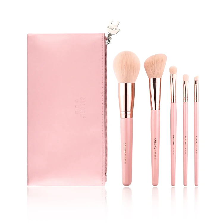 Wholesale 5Pcs Wood Makeup Brush Set High Quality Custom ABS Handle Pink Make Up Brushes