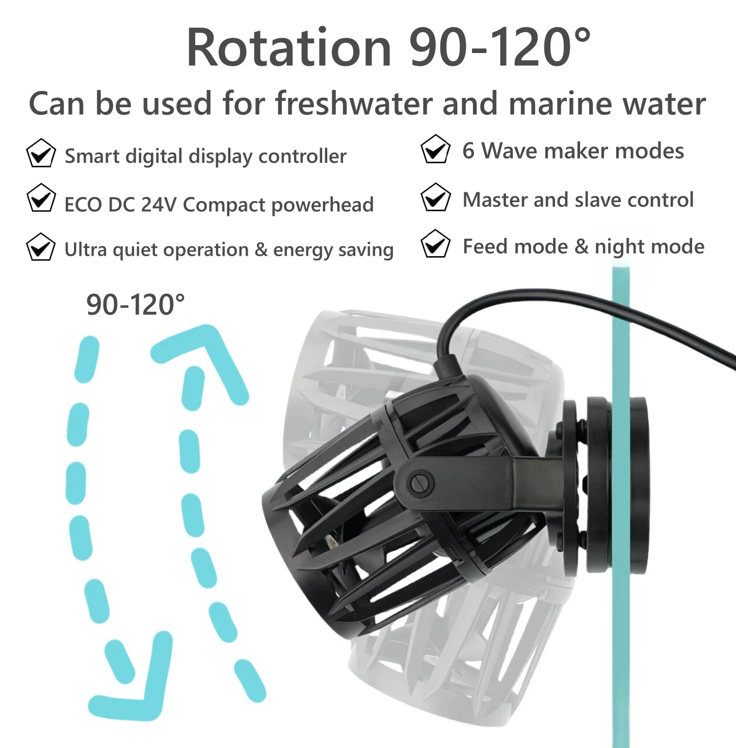 4000l/h Super Quiet Aquarium Propeller High Quality Powerheads Cross Flow Marine Saltwater Wave Makers