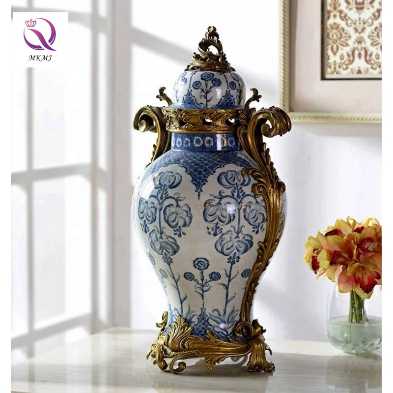 Tall and Luxurious Blue and White Porcelain General Jar for Living Room Home Decoration Ginger Jar Decorative Vase