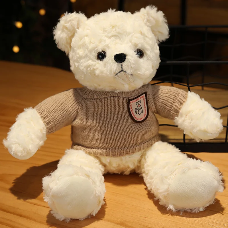 Stuffed teddy bears with custom logo brown pink white valentine gifts for girlfriend promotional plush teddy bear with heart