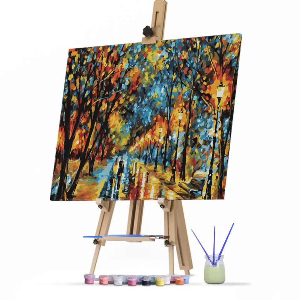 Impression Rainy City Street Sweet Couple Night Scenery DIY Custom Photo Oil Painting by numbers