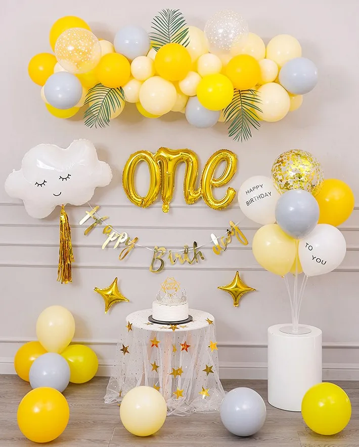 Kids Birthday Party 1st Cloud  One Foil and Latex Party Birthday Balloons Garland Kit for Boy and Girl Birthday Decoration