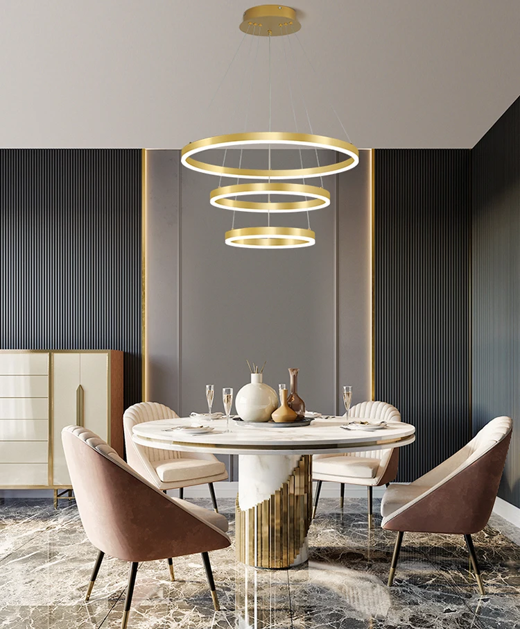  Nordic Decorative Circular Led Hanging Ring Light Aluminum Gold Kitchen Dining Room Round Indoor Modern