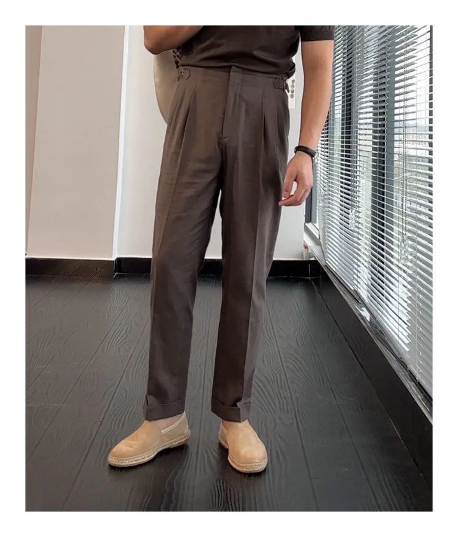 Cotton Linen Trousers Fashion Niche High-waisted Suit Trousers Drape Thin Section Straight Casual Trousers Men Summer