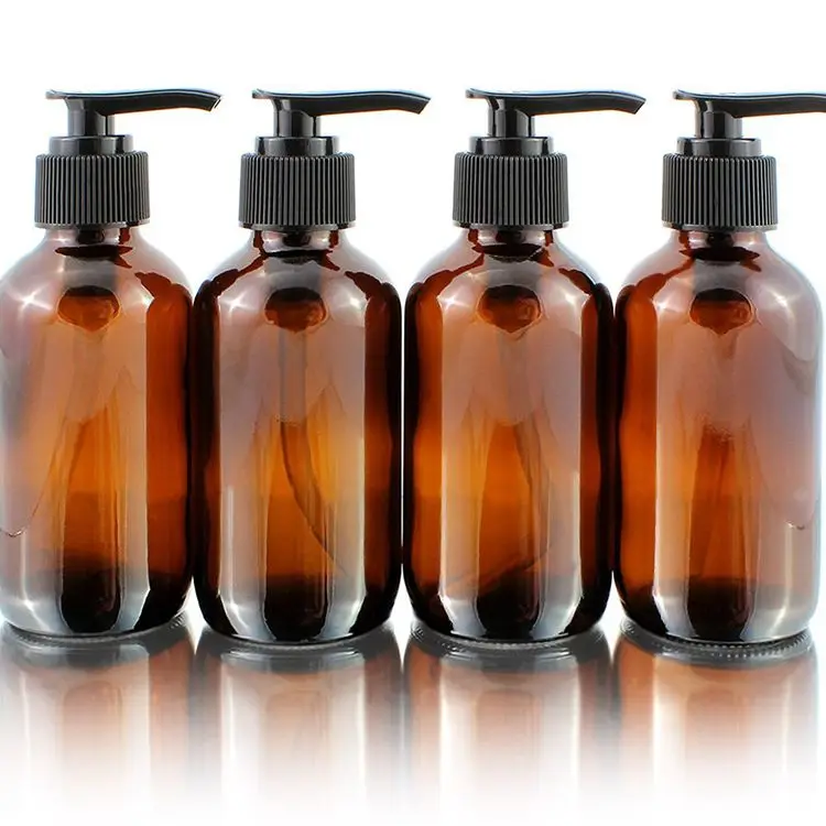 Hot Selling 500ml Amber Glass Shampoo Lotion Skincare Bottles With Black Pump