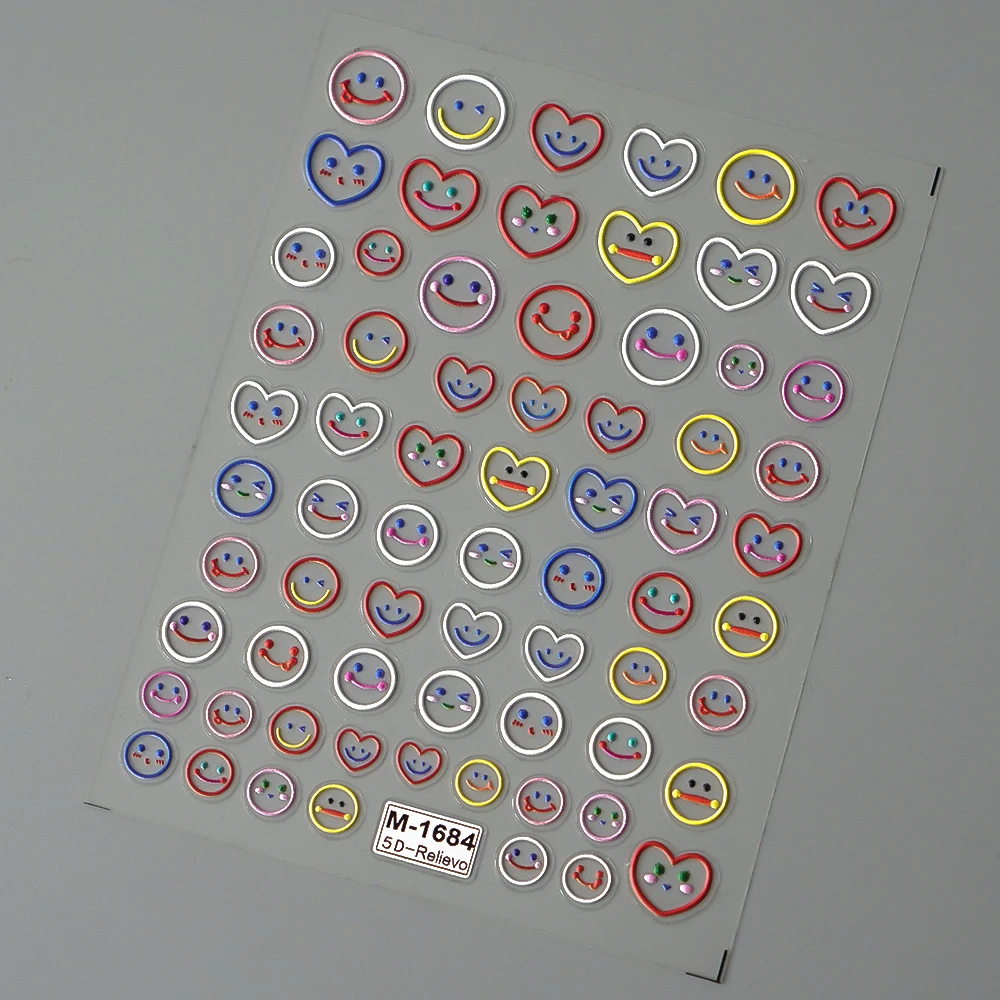 wholesale 5D Summer Nails Stickers Love Heart Smile Cartoon Nail Sticker