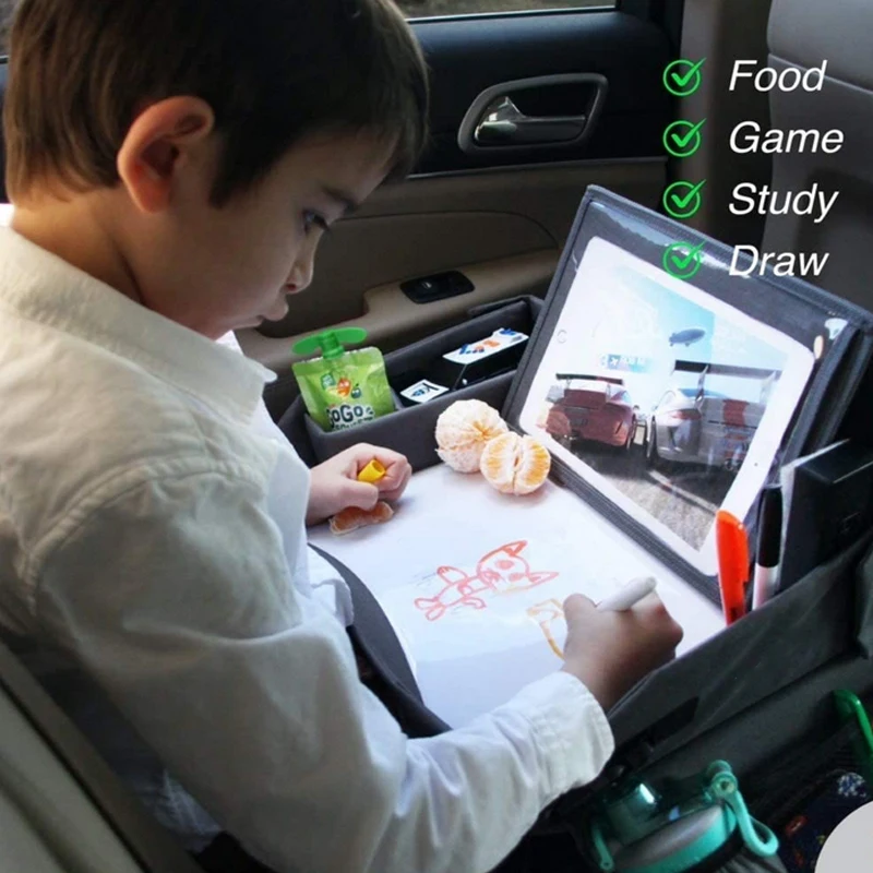 Kids Travel Tray with Dry Erase Board Kids Travel Tray for Car Seat Kids Car Food Tray