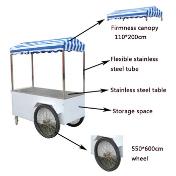 JX-IC160 Food trolley push carts mobile food ice cream cart for sale