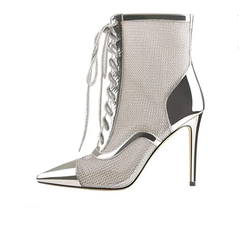 Manufacturer Wholesale Sexy Stiletto High Heel Pointed Toe Lace Up Mid Calf Women Boots