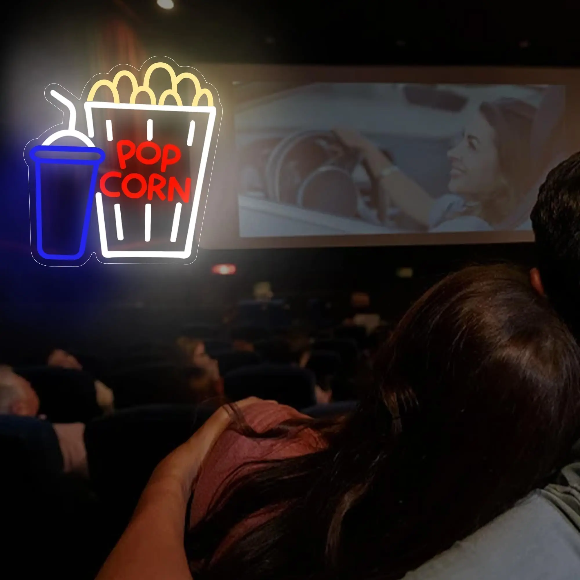 Popcorn Neon Sign for Wall Decor Business Cinema LED Light