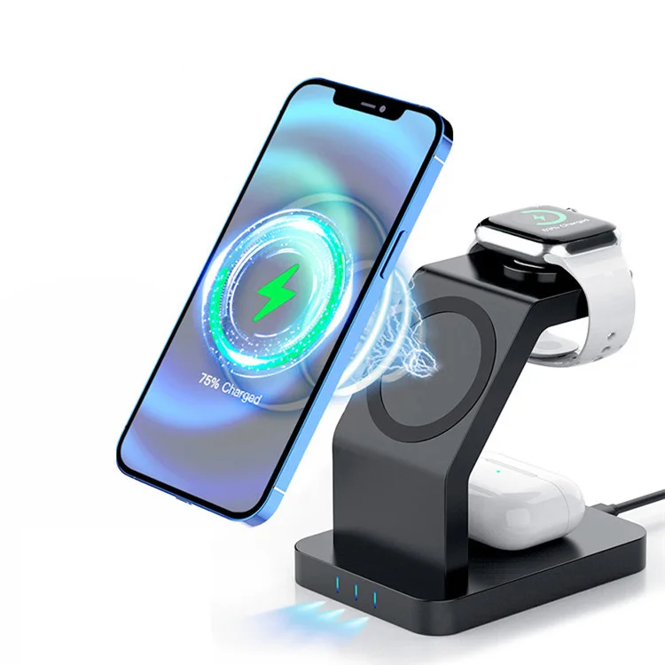 2022 New 3 in 1 Magnetic Phone Holder Wireless Charger Stand For Magsaf iPhone 13 12 Apple Watch 15W Fast Charging Dock Station