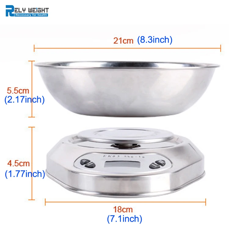 5kg/1g Stainless Steel with Bowl Digital Electronic Food Weighing Food Kitchen Scale