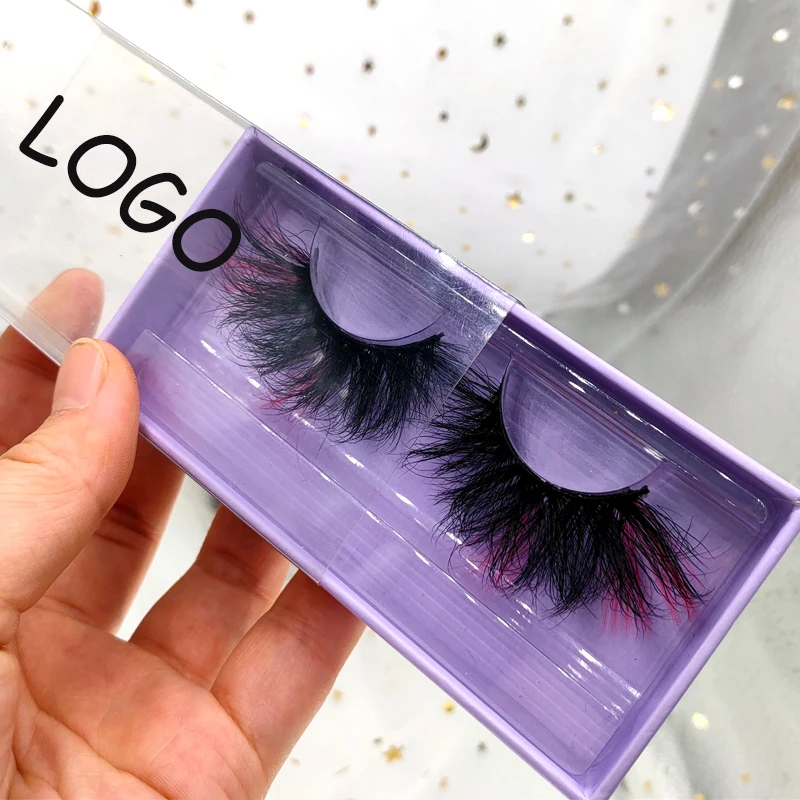 Wholesale fluffy 5d human mink lashes high quality handmade color mink lashes with boxes custom packaging