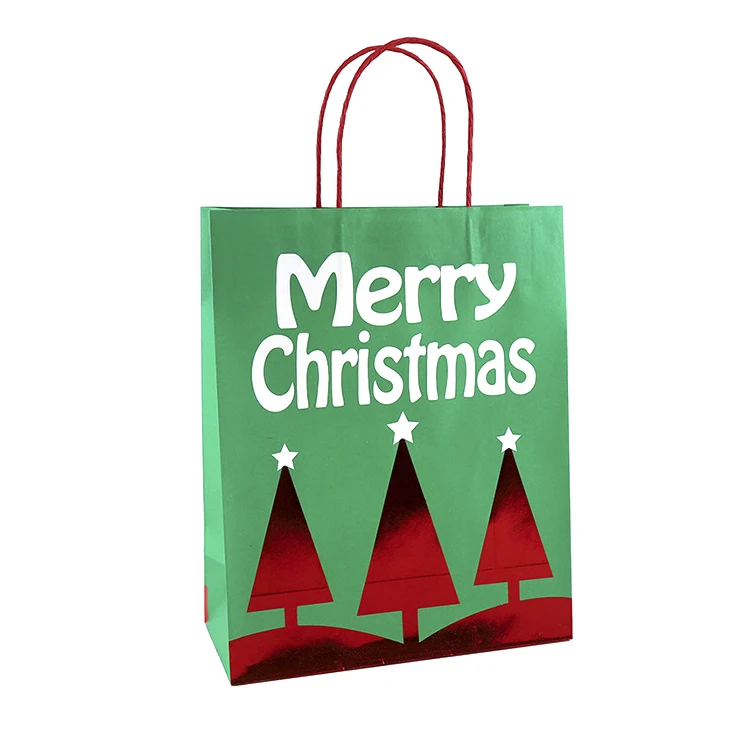 recyclable custom printing red luxury kraft paper bag colorful christmas paper bag paper handle