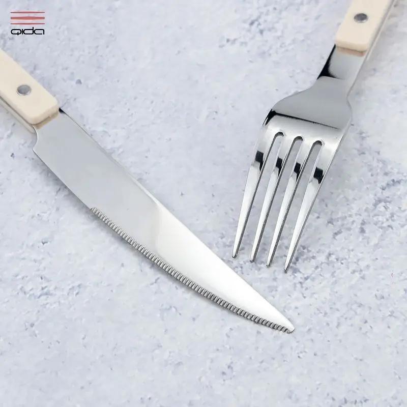 Stainless steel high quality flatware cutlery fork spoon knife flatware juego cubiertos acero inox tableware with plastic handle