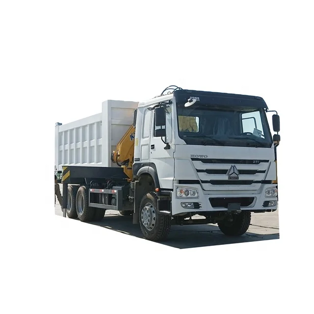 10 wheels Sinotruk Howo dump tipper truck with crane for sale in Equatorial Guinea