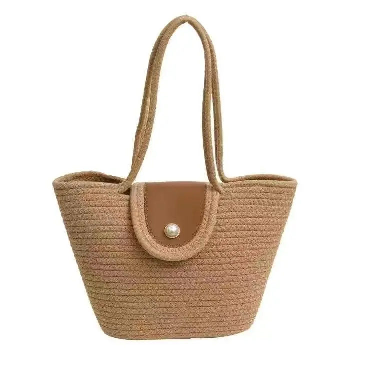 2024 Travel Beach Woven Handbag Woven Basket Tote Shoulder Bag Cotton Rope Crochet Knit Macrame Bag bucket storage beach bag