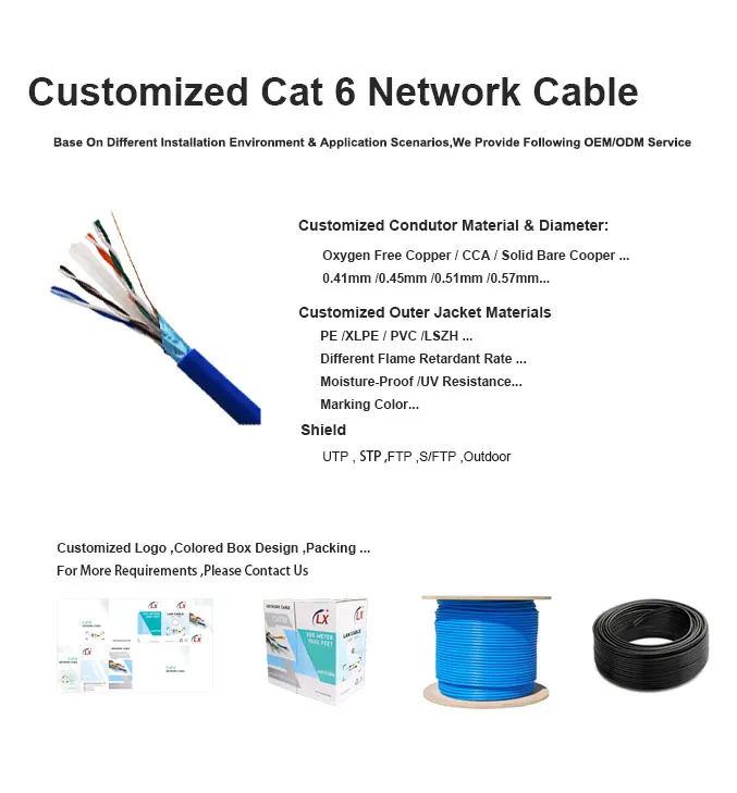 Custom Twisted Pair Copper Core Cat6 Cat 6  UTP FTP STP SFTP network Lan Ethernet cable 305m 1000fts Per Box