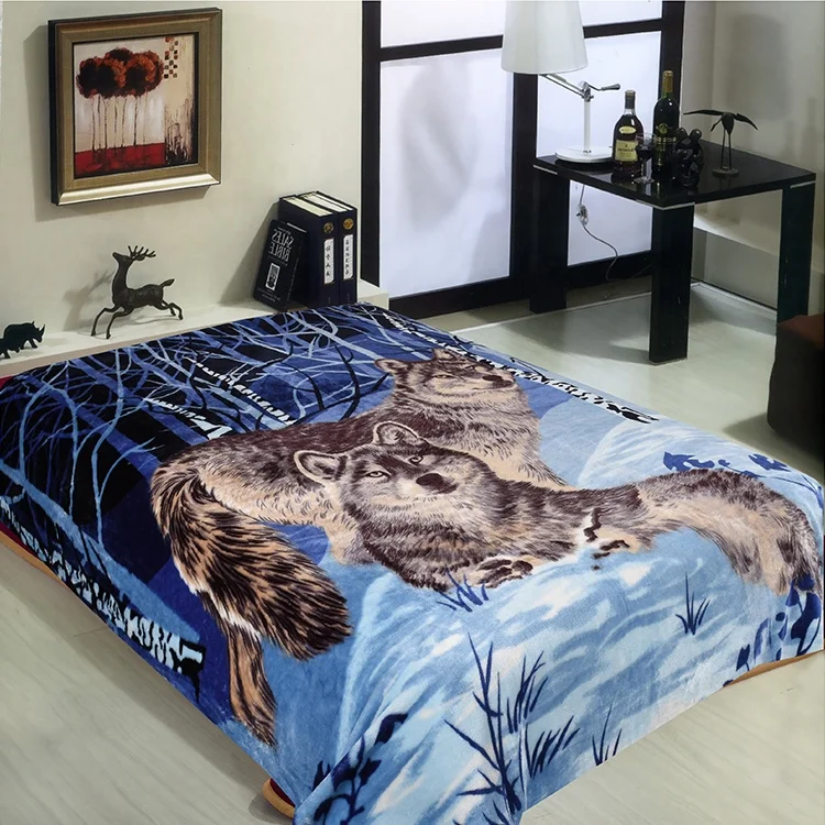 Animal design factory price 100% polyester heavy mink raschel blanket for winter