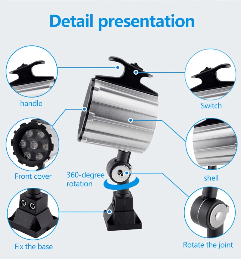 9W LED Short Arm Work Light 24V Waterproof CNC Lighting 220V Milling Machine Drilling Machine Mechanical Light