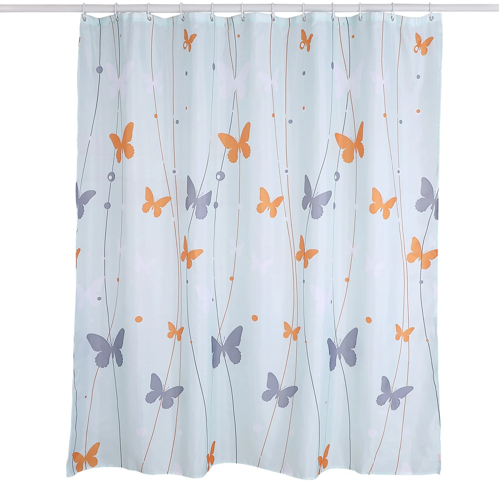 Amazon Hot Selling Butterfly Design 100% Polyester Shower Curtain Set of 13 Fabric Shower Curtain Printing Butterfly Style