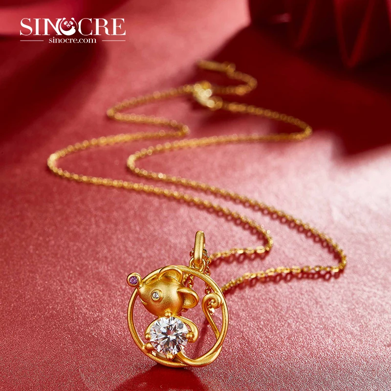 SINOCRE Promotional Snake Gold Photo Pendant Office/Career White Cross 18K Moissanite Necklace Twelve Zodiac Signs Animals