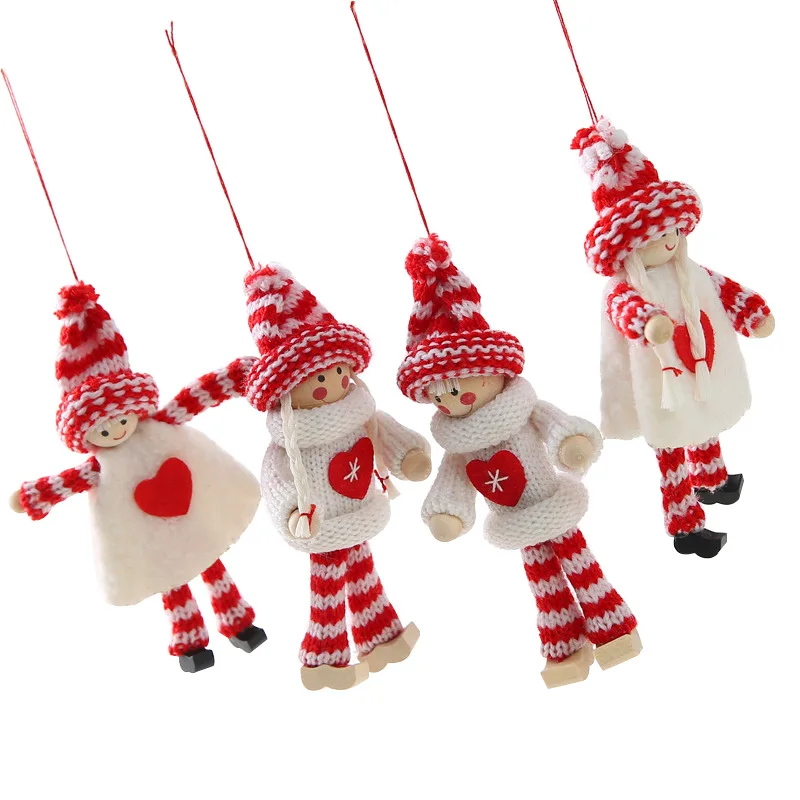 Wholesale Cute Christmas Toy Decoration Knitted Wool Felt Sweet Couple Doll Pendant Gift Scene Layout Ornament